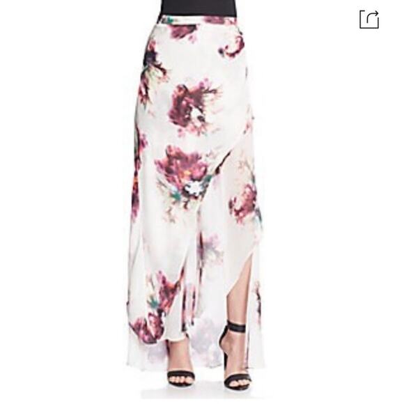 Haute Hippie Silk Asymmetric Fairy Maxi Skirt Small Floral Coquette Sheer Whimsy